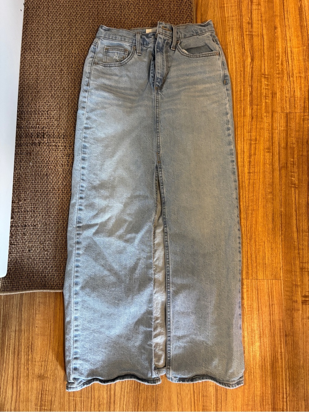 Universal Thread Light Gray Denim Maxi Skirt with Front Slit